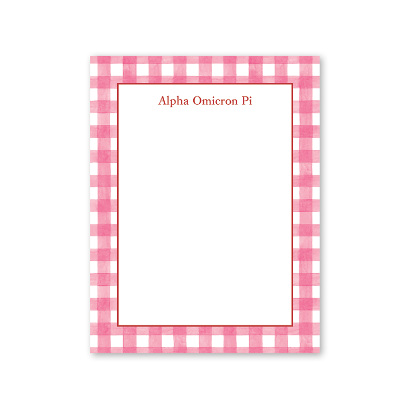 Alpha Omicron Pi Cavalier Garden Gingham Greek Notepad