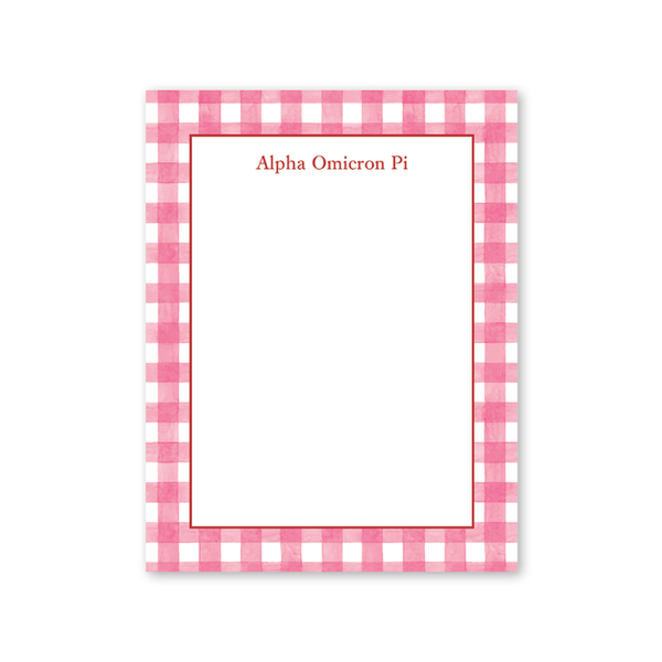 Alpha Omicron Pi Cavalier Garden Gingham Greek Notepad