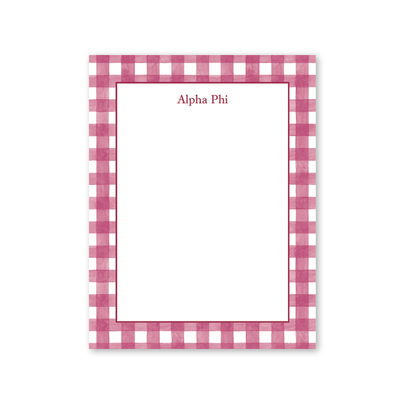 Alpha Phi Cavalier Garden Gingham Greek Notepad