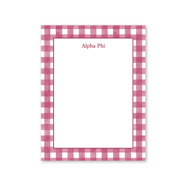 Alpha Phi Cavalier Garden Gingham Greek Notepad