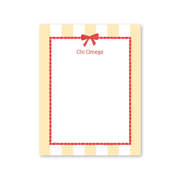 Chi Omega Presents and Bows Greek Notepad