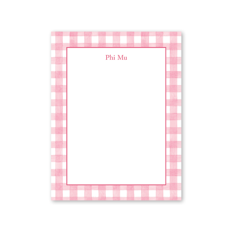 Phi Mu Cavalier Garden Gingham Greek Notepad