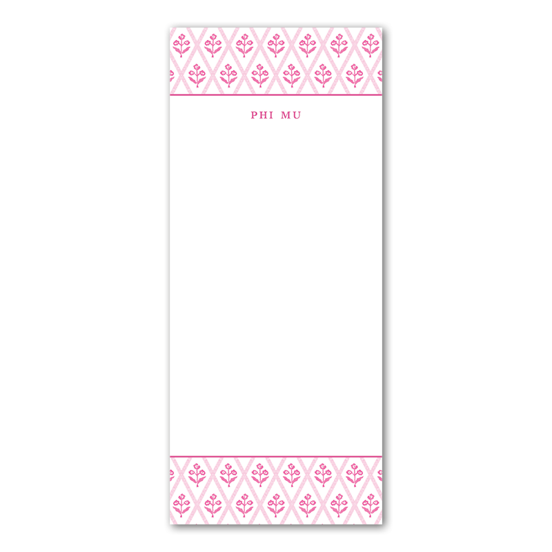 Phi Mu Bespoke Block Print Greek Skinny Notepad