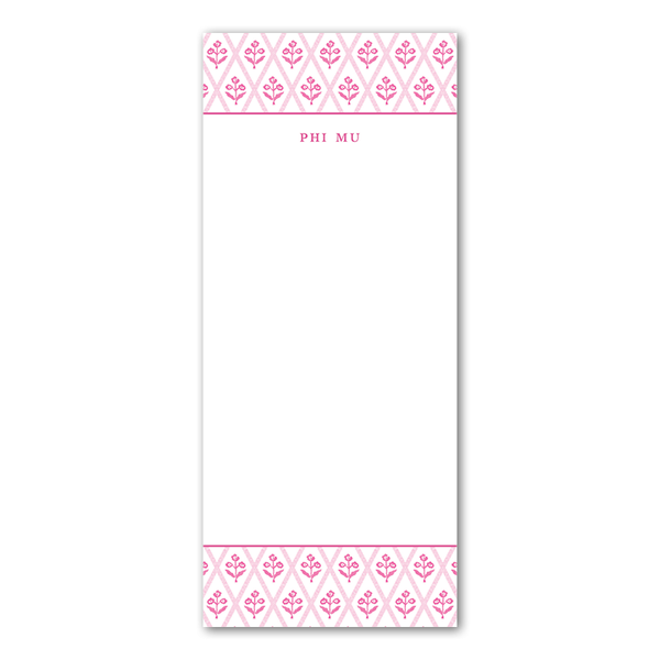 Phi Mu Bespoke Block Print Greek Skinny Notepad