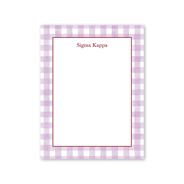 Sigma Kappa Cavalier Garden Gingham Greek Notepad