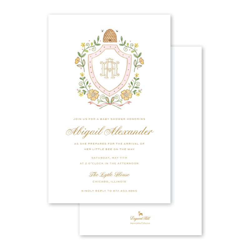 Honey Bee Crest Pink Imprintable Invitation