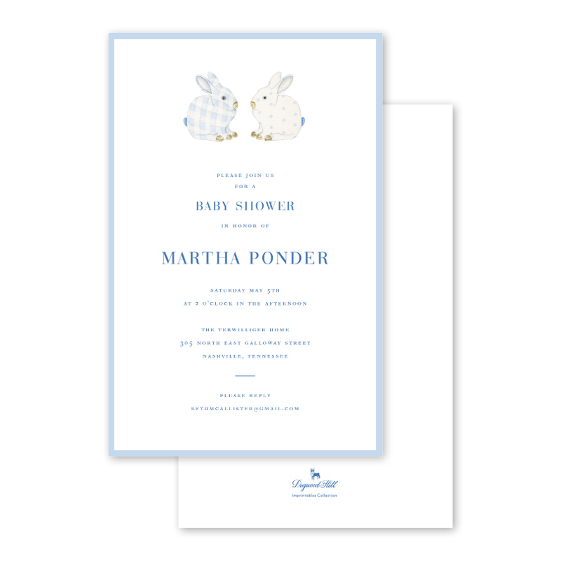 Porcelain Bunnies Blue Imprintable Invitation
