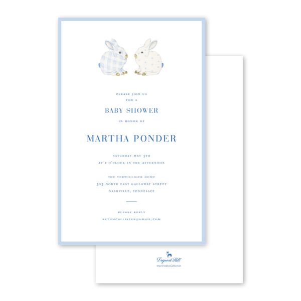 Porcelain Bunnies Blue Imprintable Invitation